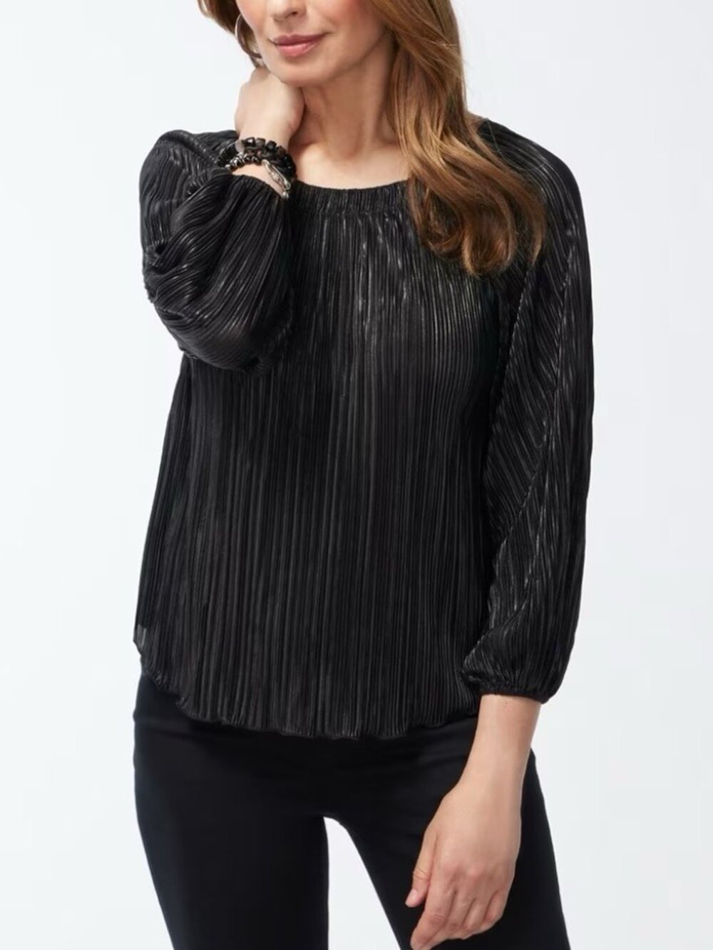 Chico’s Metallic Black Crinkle Top Size XL